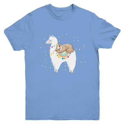 Funny Sloth Riding Llama Lover Youth-Youth Shirt-Youth T-Shirt-Carolina Blue