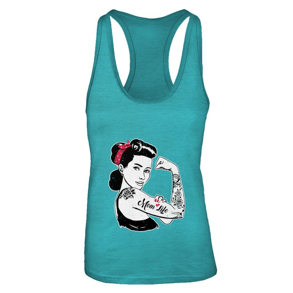 Mom Life Tattoos Tattooed Inked Woman-T-Shirt & Tank Top-Women's Ideal Racerback Tank-Tahiti Blue