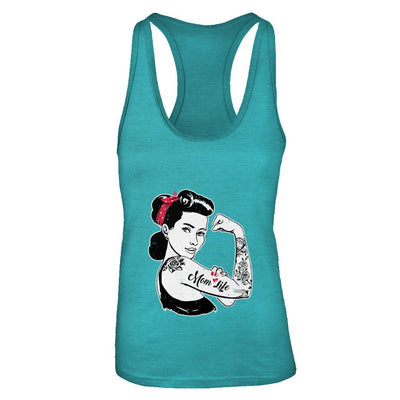 Mom Life Tattoos Tattooed Inked Woman-T-Shirt & Tank Top-Women's Ideal Racerback Tank-Tahiti Blue