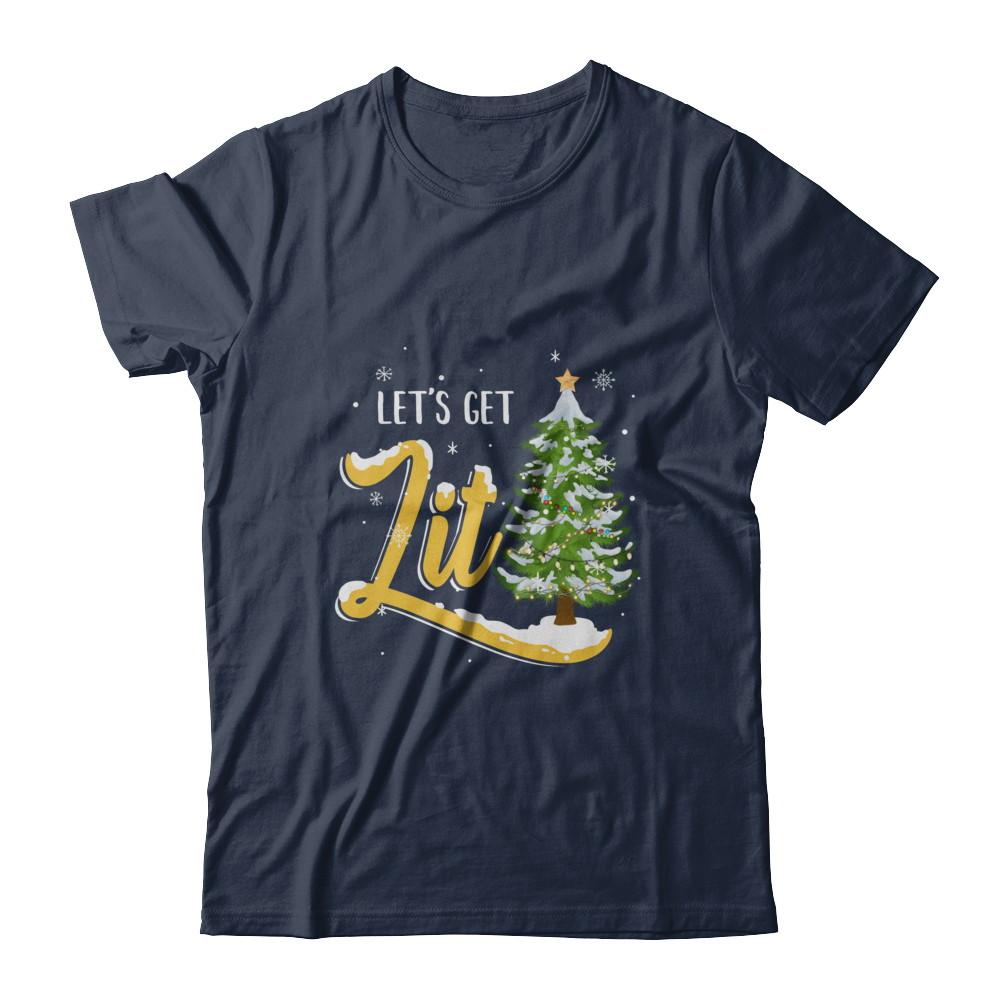 Let's Get Lit Funny Christmas Tree Drinking Beer-T-Shirt & Sweatshirt-Classic T-Shirt-Navy