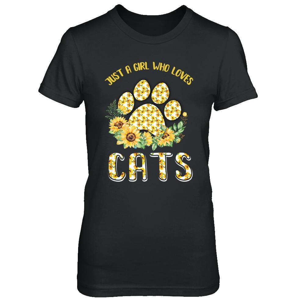 Just A Girl Who Loves Cats And Sunflowers-T-Shirt & Hoodie-Women's T-Shirt-Black
