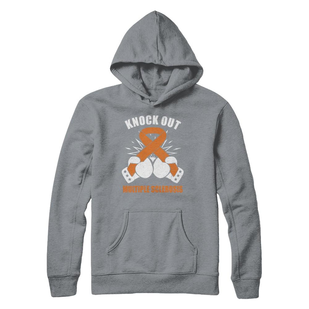 Boxing knock out Multiple Sclerosis Awareness Support-T-Shirt & Hoodie-Pullover Hoodie-Light Steel
