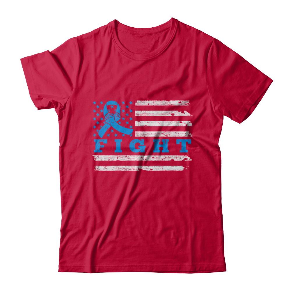 Fight Blue Ribbon US Flag Colon Prostate Cancer Awareness-T-Shirt & Hoodie-Classic T-Shirt-Red