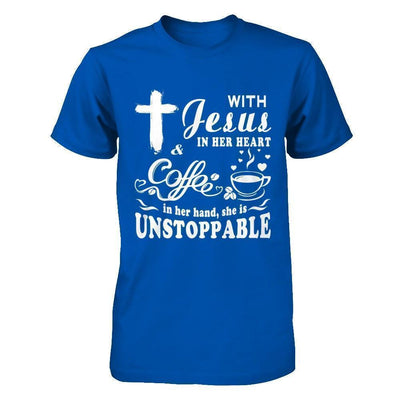 With Jesus In Her Heart And Coffee In Her Hand-T-Shirt & Hoodie-Premium T-Shirt-Royal