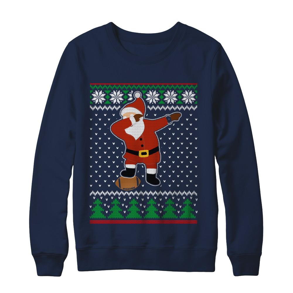 Dabbing Santa Football Ugly Sweater Christmas-T-Shirt & Sweatshirt-Crewneck Sweatshirt-Navy