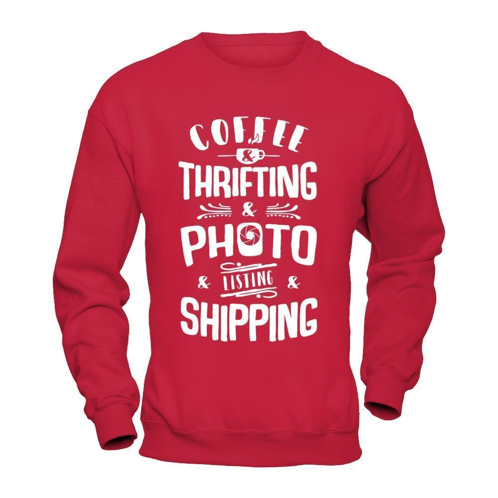 Coffee Thrifting Photos Listing Shipping-T-Shirt & Hoodie-Crewneck Sweatshirt-Red