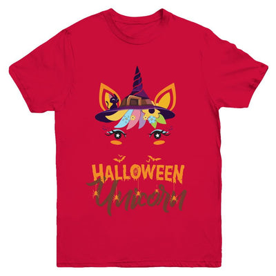 Halloween Costume Unicorn Witch Bats Youth-Youth Shirt-Youth T-Shirt-Red