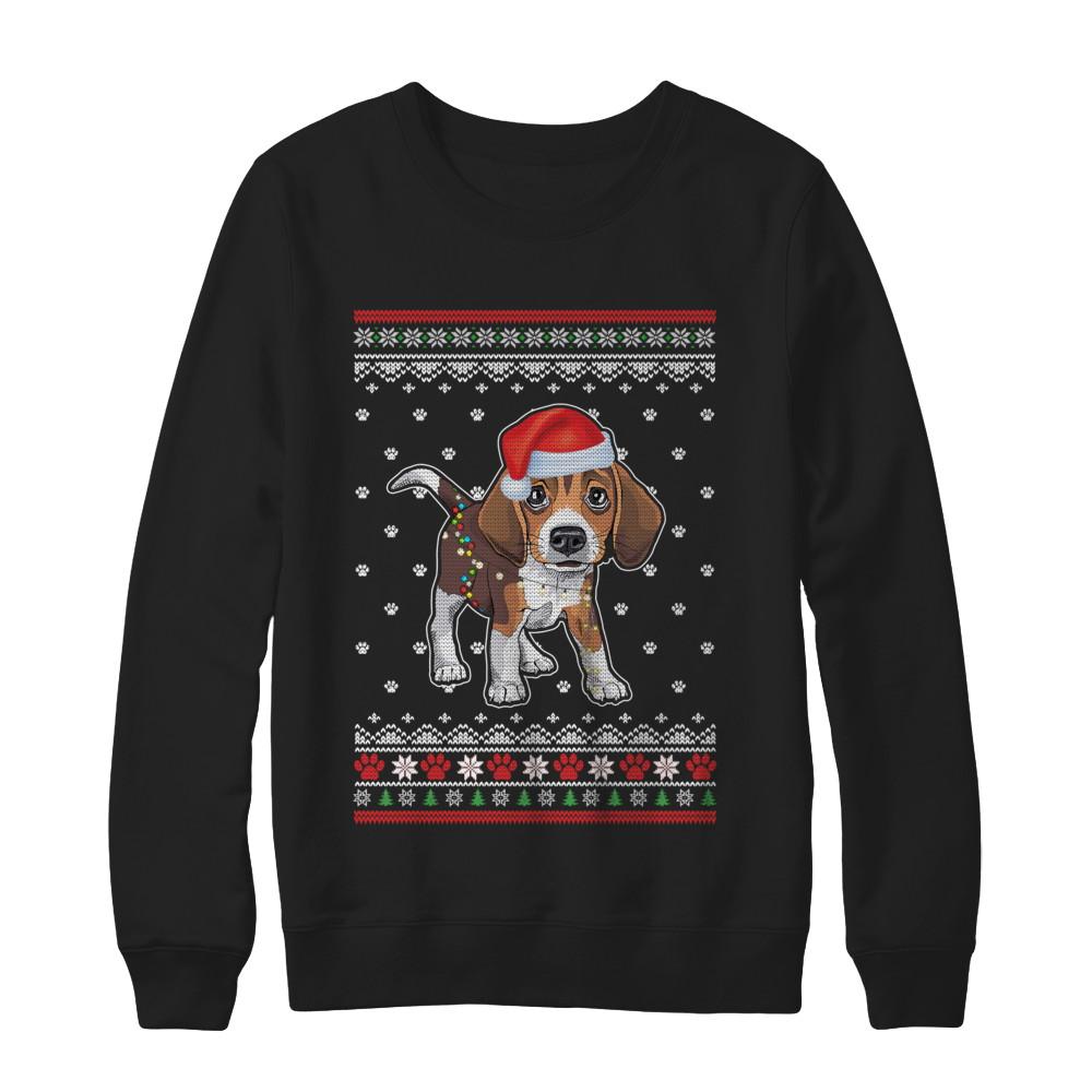 Beagle Christmas Ugly Sweater Lights Dog Xmas Gift-T-Shirt & Sweatshirt-Crewneck Sweatshirt-Black