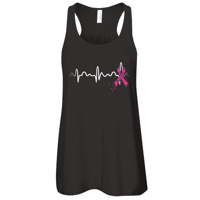 Breast Cancer Heartbeat Awareness-T-Shirt & Tank Top-Women's Flowy Racerback Tank-Black