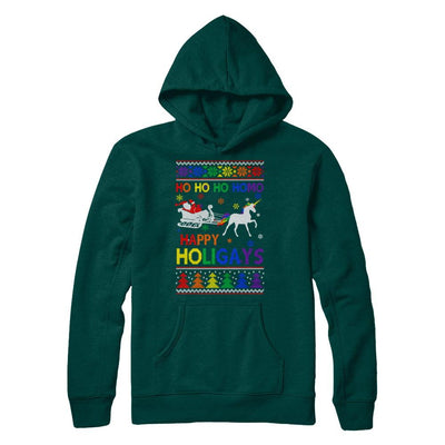 Ho Ho Ho Santa Riding Unicorrn Happy Holigays LGBT-T-Shirt & Sweatshirt-Pullover Hoodie-Deep Forest
