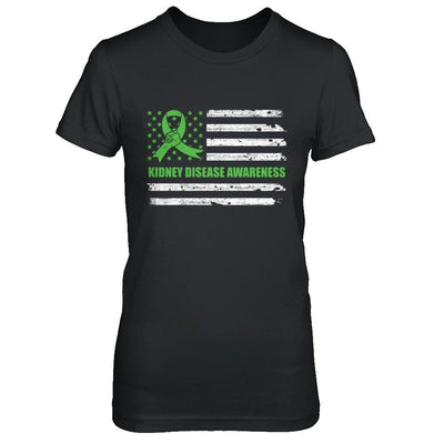Green Ribbon Kidney Disease Awareness US Flag-T-Shirt & Hoodie-Women's T-Shirt-Black