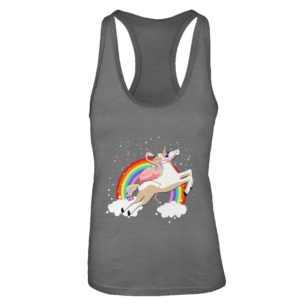 Flamingo Pink Bird Riding Unicorn-T-Shirt & Tank Top-Women's Ideal Racerback Tank-Dark Grey