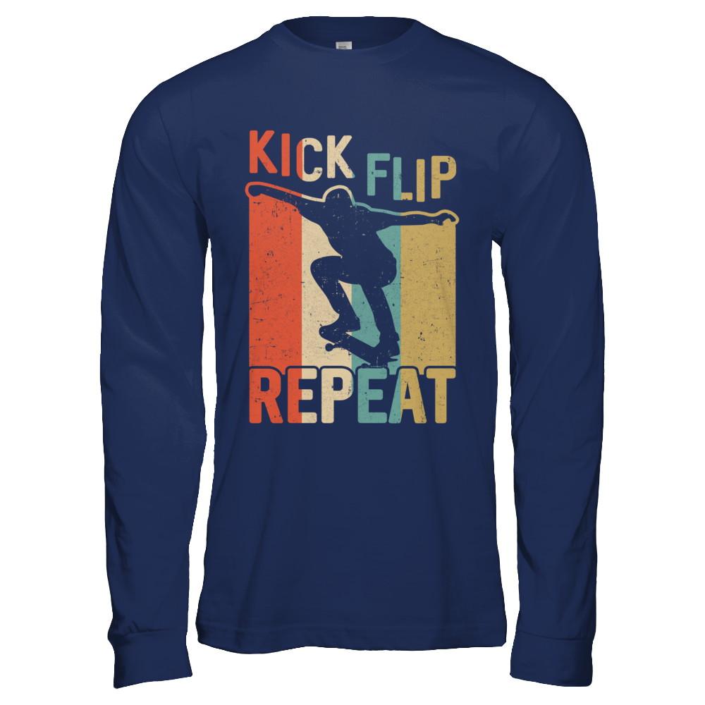 Kick Flip Skateboarding Repeat Vintage Skate-T-Shirt & Hoodie-Long Sleeve T-Shirt-Navy