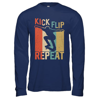 Kick Flip Skateboarding Repeat Vintage Skate-T-Shirt & Hoodie-Long Sleeve T-Shirt-Navy