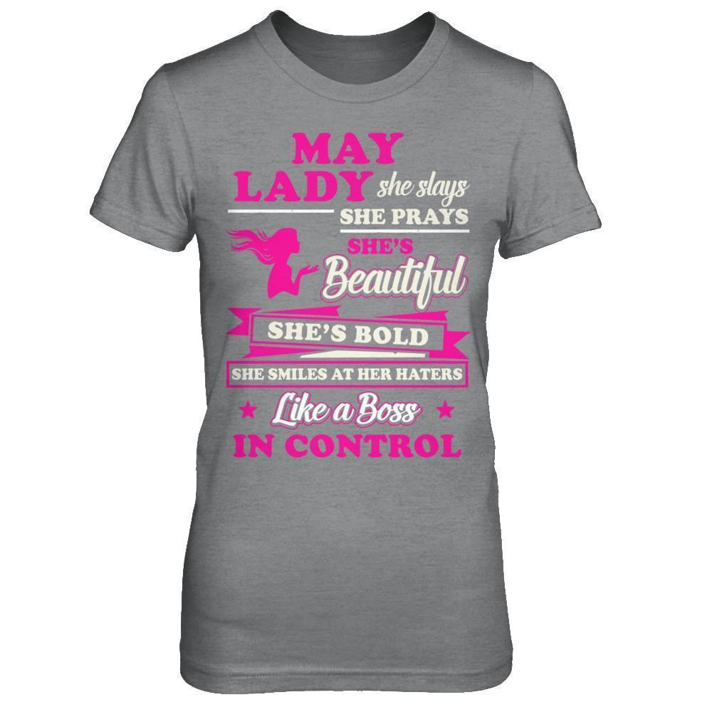May Lady She Slays She Prays She's Beautiful She's Bold-T-Shirt & Hoodie-Women's T-Shirt-Sport Grey