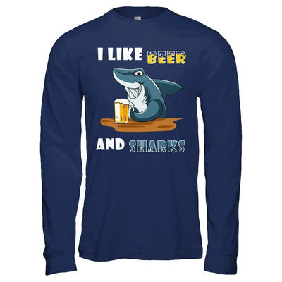 I Like Beer And Sharks-T-Shirt & Hoodie-Long Sleeve T-Shirt-Navy