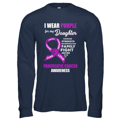 Pancreatic Cancer I Wear Purple For My Daughter Dad Mom-T-Shirt & Hoodie-Long Sleeve T-Shirt-Navy