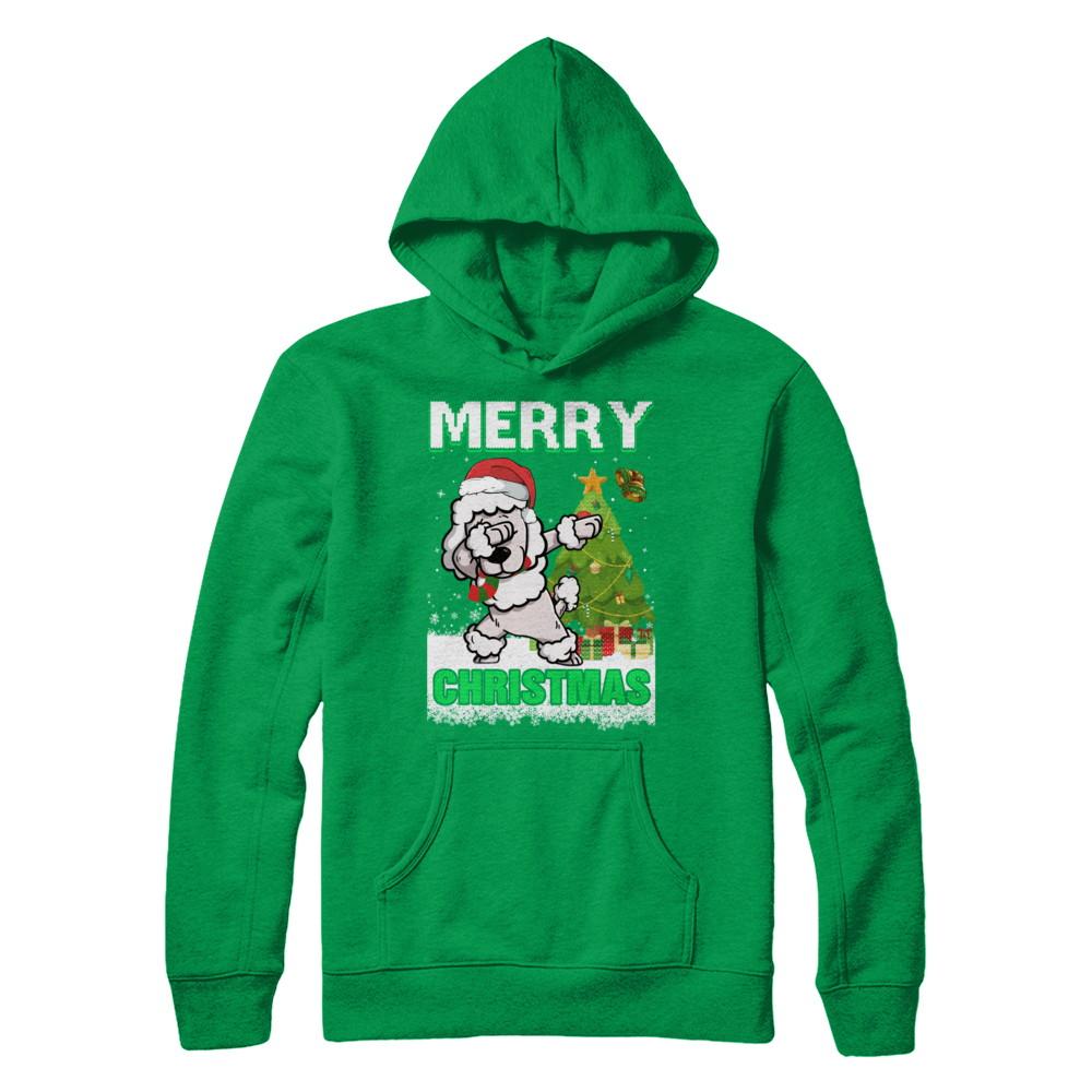 Cute Poodle Claus Merry Christmas Ugly Sweater-T-Shirt & Sweatshirt-Pullover Hoodie-Irish Green