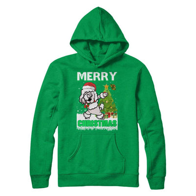 Cute Poodle Claus Merry Christmas Ugly Sweater-T-Shirt & Sweatshirt-Pullover Hoodie-Irish Green