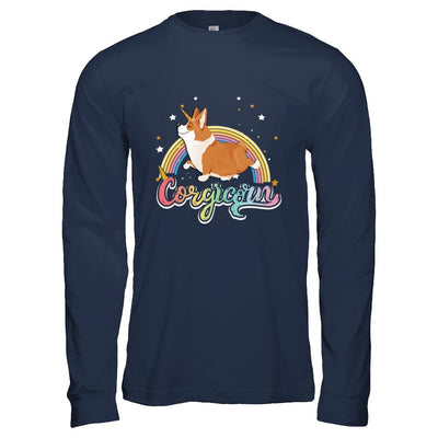 Corgicorn Corgi Unicorn Kids Space Galaxy Rainbow-T-Shirt & Hoodie-Long Sleeve T-Shirt-Navy