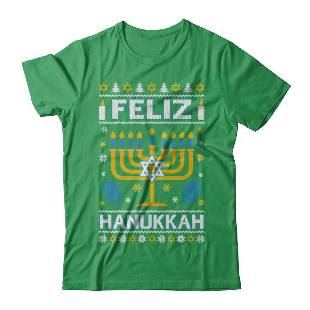Happy Hanukkah Ugly Sweater Feliz Chanukah Menorah-T-Shirt & Sweatshirt-Premium T-Shirt-Kelly Green
