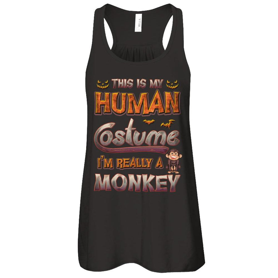 Monkey Halloween My Human Costume I'm Really A Monkey-T-Shirt & Tank Top-Women's Flowy Racerback Tank-Black