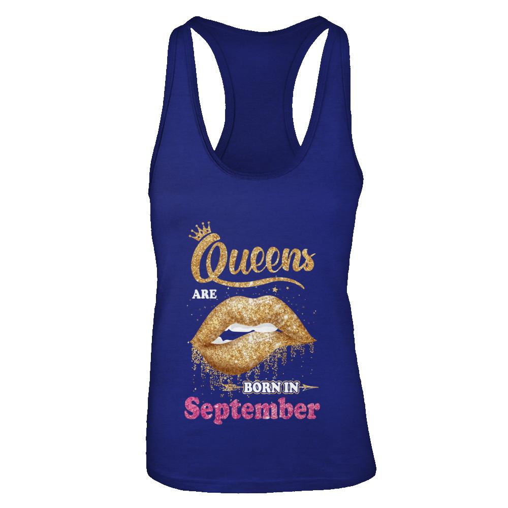 Lipstick Black Queens Are Born In September Birthday Gift-T-Shirt & Tank Top-Women's Ideal Racerback Tank-Royal