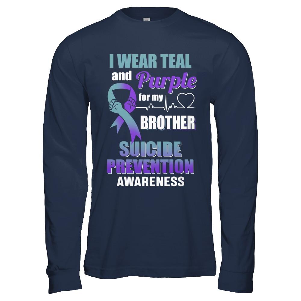 I Wear Teal Purple For My Brother Suicide Prevention-T-Shirt & Hoodie-Long Sleeve T-Shirt-Navy