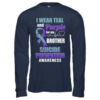 I Wear Teal Purple For My Brother Suicide Prevention-T-Shirt & Hoodie-Long Sleeve T-Shirt-Navy