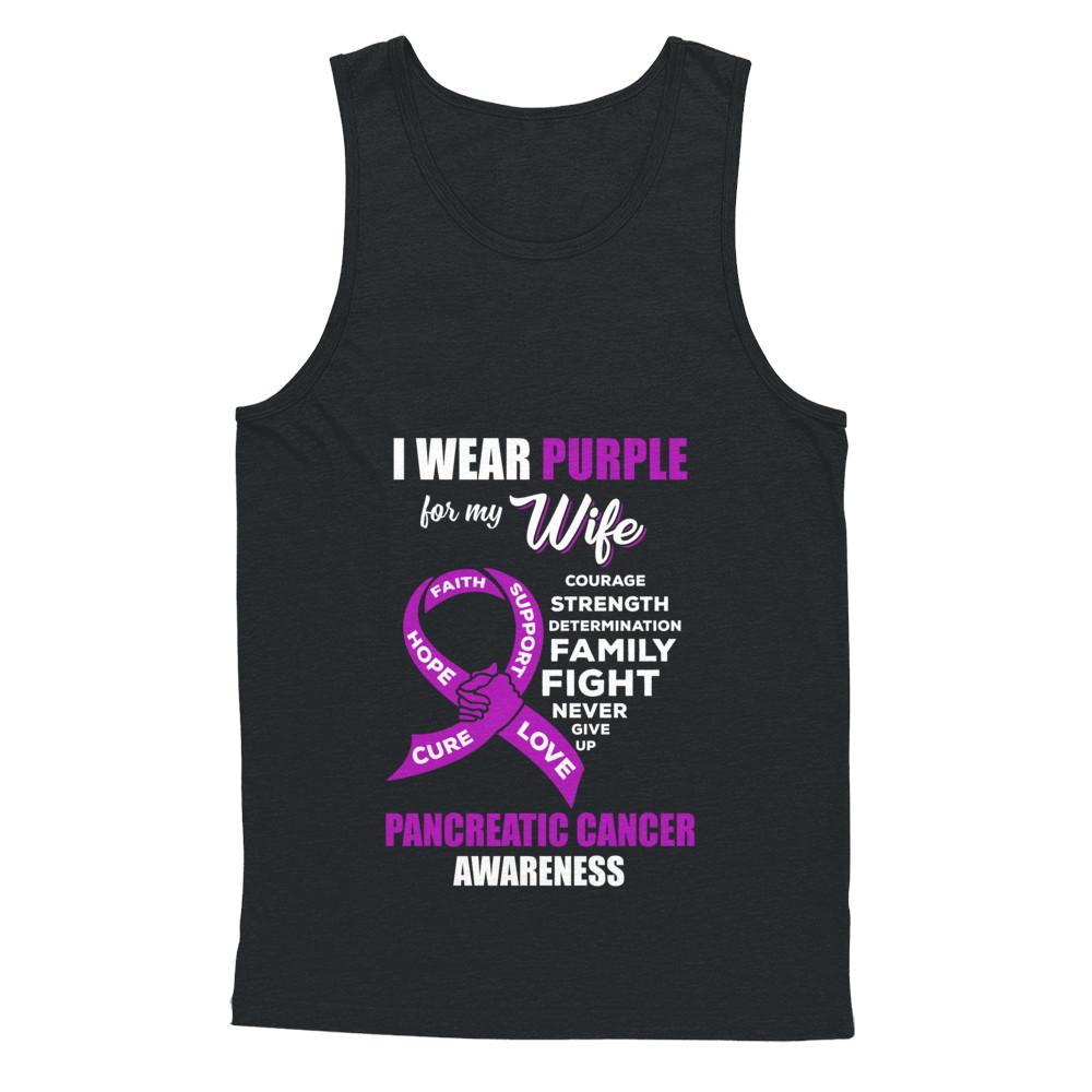Pancreatic Cancer I Wear Purple For My Wife Husband-T-Shirt & Hoodie-Unisex Tank-Black