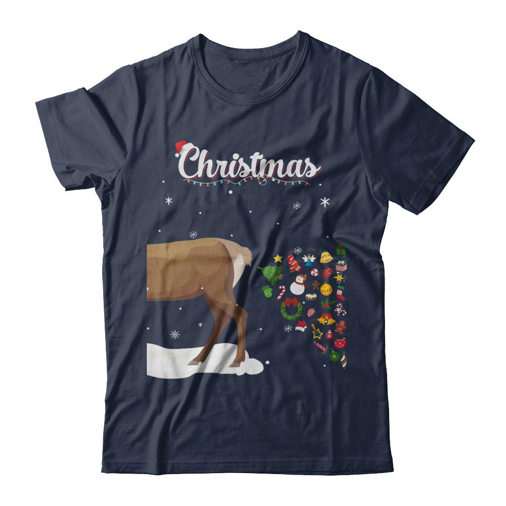 Couples Sick Reindeer Funny Ugly Christmas Sweater-T-Shirt & Sweatshirt-Classic T-Shirt-Navy