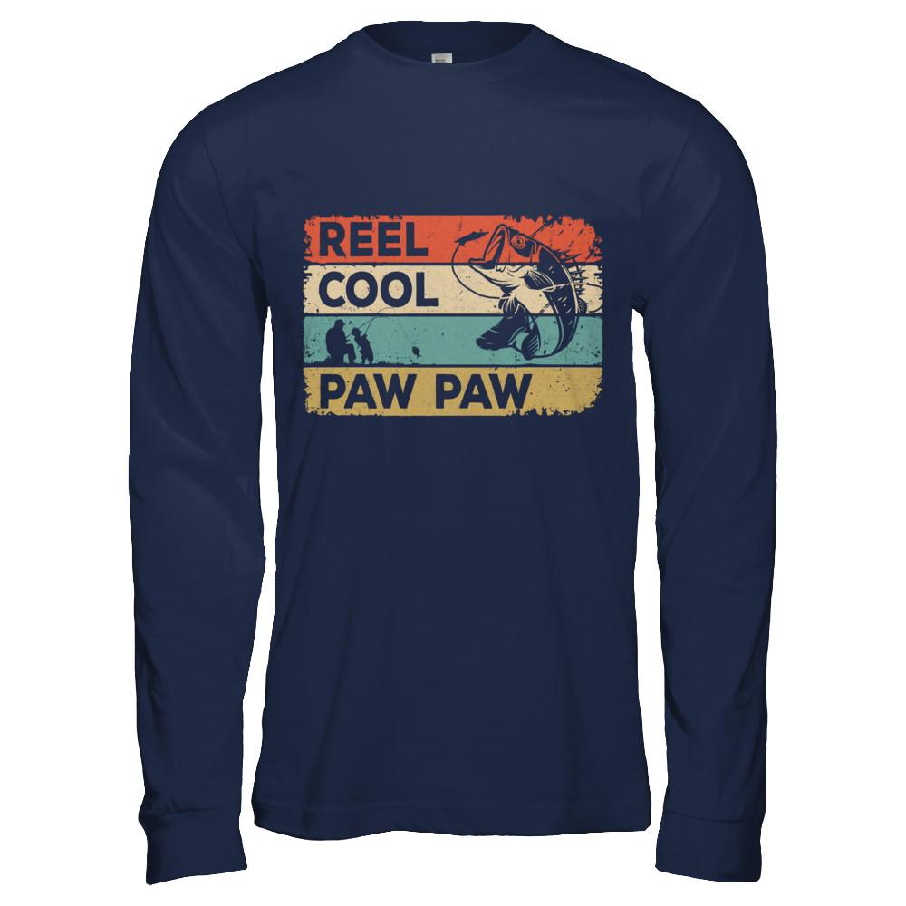 Vintage Reel Cool Paw Paw Fish Fishing Fathers Day-T-Shirt & Hoodie-Long Sleeve T-Shirt-Navy
