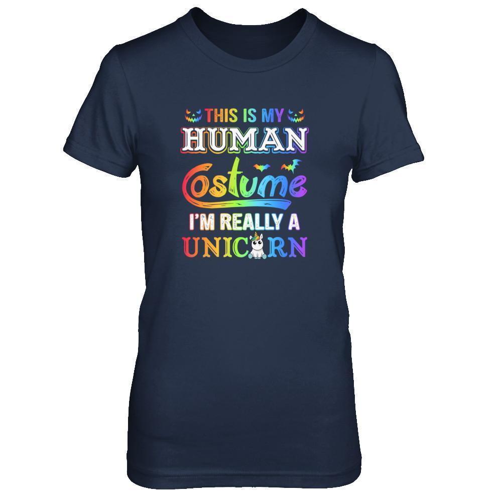 Halloween This Is My Human Costume I'm Really A Unicorn-T-Shirt & Tank Top-Women's T-Shirt-Navy