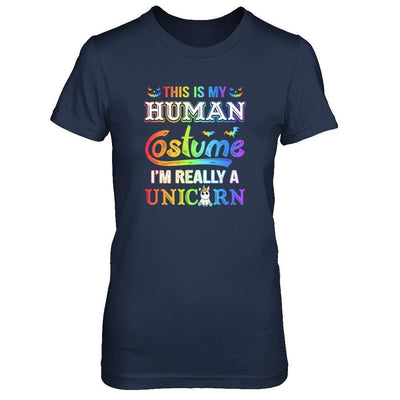Halloween This Is My Human Costume I'm Really A Unicorn-T-Shirt & Tank Top-Women's T-Shirt-Navy