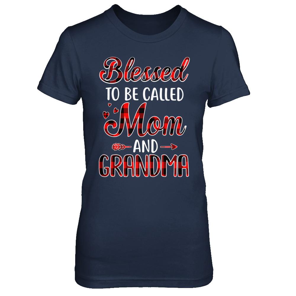 Red Buffalo Plaid Blessed To Be Called Mom And Grandma-T-Shirt & Hoodie-Women's T-Shirt-Navy
