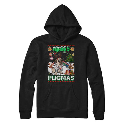 Cute Pug Christmas Merry Pugmas Ugly Sweater Christmas-T-Shirt & Sweatshirt-Pullover Hoodie-Black