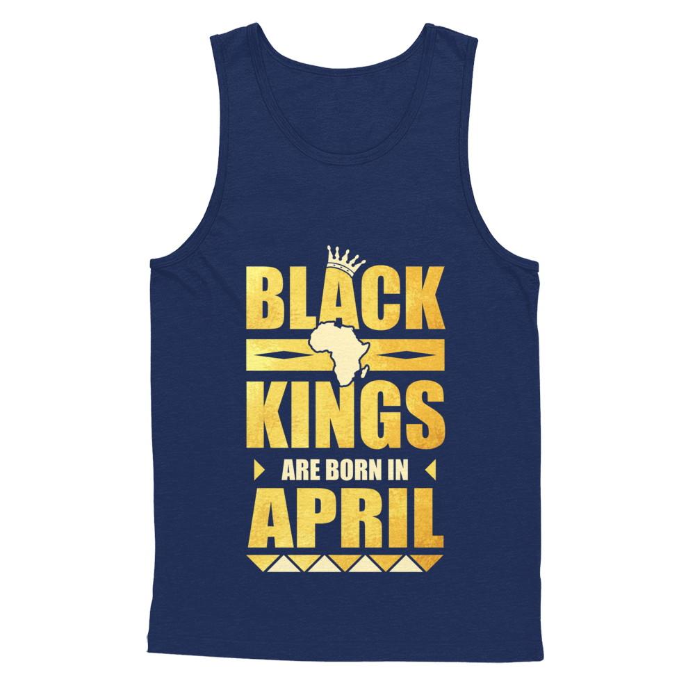 Black Kings Are Born In April Birthday-T-Shirt & Hoodie-Unisex Tank-Navy