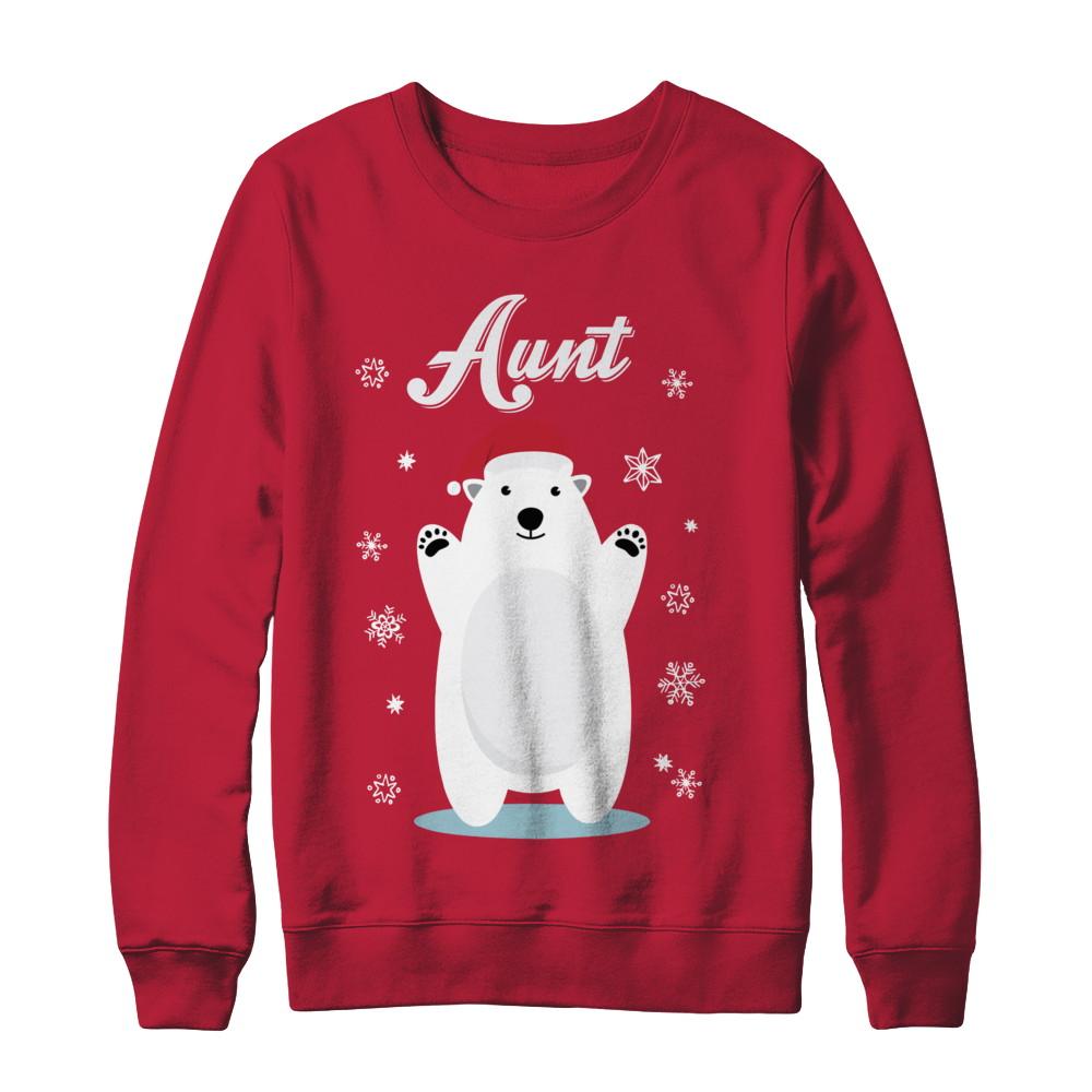Aunt Bear Christmas Santa Pajamas-T-Shirt & Sweatshirt-Crewneck Sweatshirt-Red