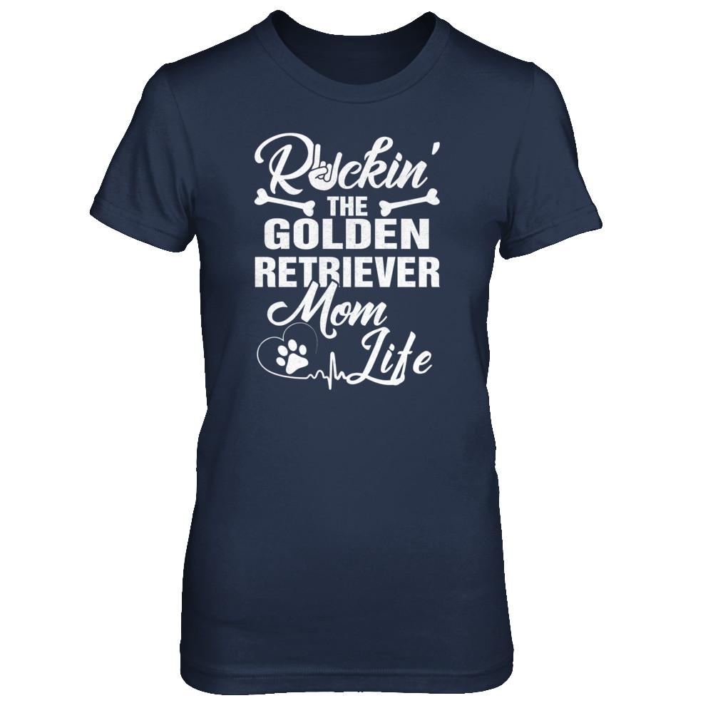 Rockin The Golden Retriever Mom Life-T-Shirt & Tank Top-Women's T-Shirt-Navy