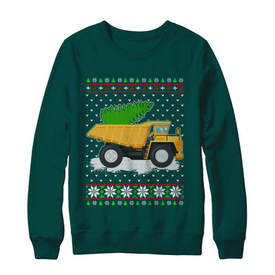 Yellow Dump Truck Trucker Ugly Christmas Sweater-T-Shirt & Sweatshirt-Crewneck Sweatshirt-Deep Forest