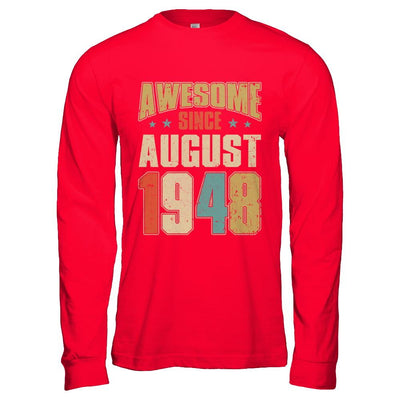 Vintage Retro Awesome Since August 1948 73th Birthday-T-Shirt & Hoodie-Long Sleeve T-Shirt-Red