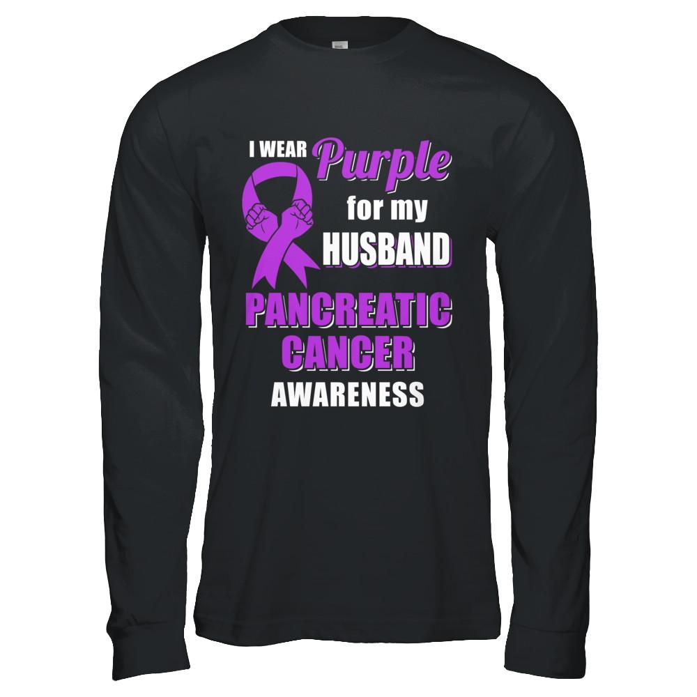 I Wear Purple For My Husband Pancreatic Cancer Wife-T-Shirt & Hoodie-Long Sleeve T-Shirt-Black