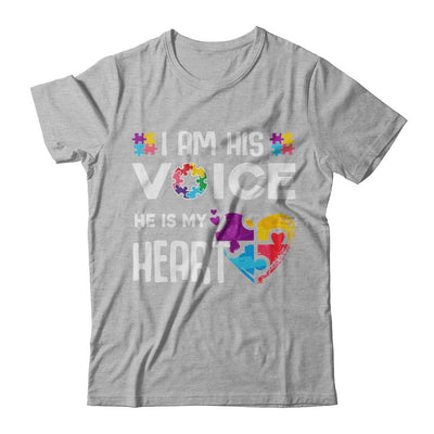 Autism Awareness I Am His Voice He Is My Heart Autism Mom-T-Shirt & Hoodie-Premium T-Shirt-Heather Gray