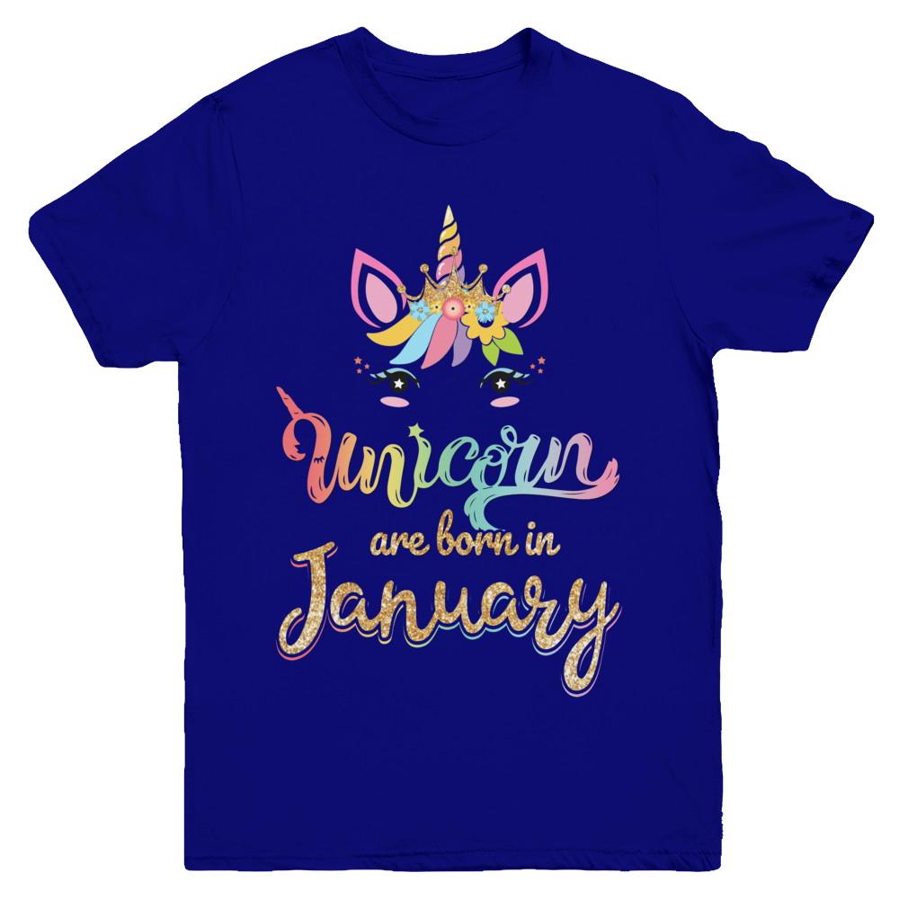Cute Unicorns Are Born In January Birthday Gift Youth-Youth Shirt-Youth T-Shirt-Navy