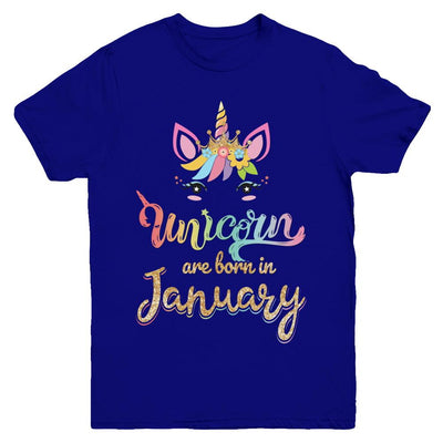 Cute Unicorns Are Born In January Birthday Gift Youth-Youth Shirt-Youth T-Shirt-Navy