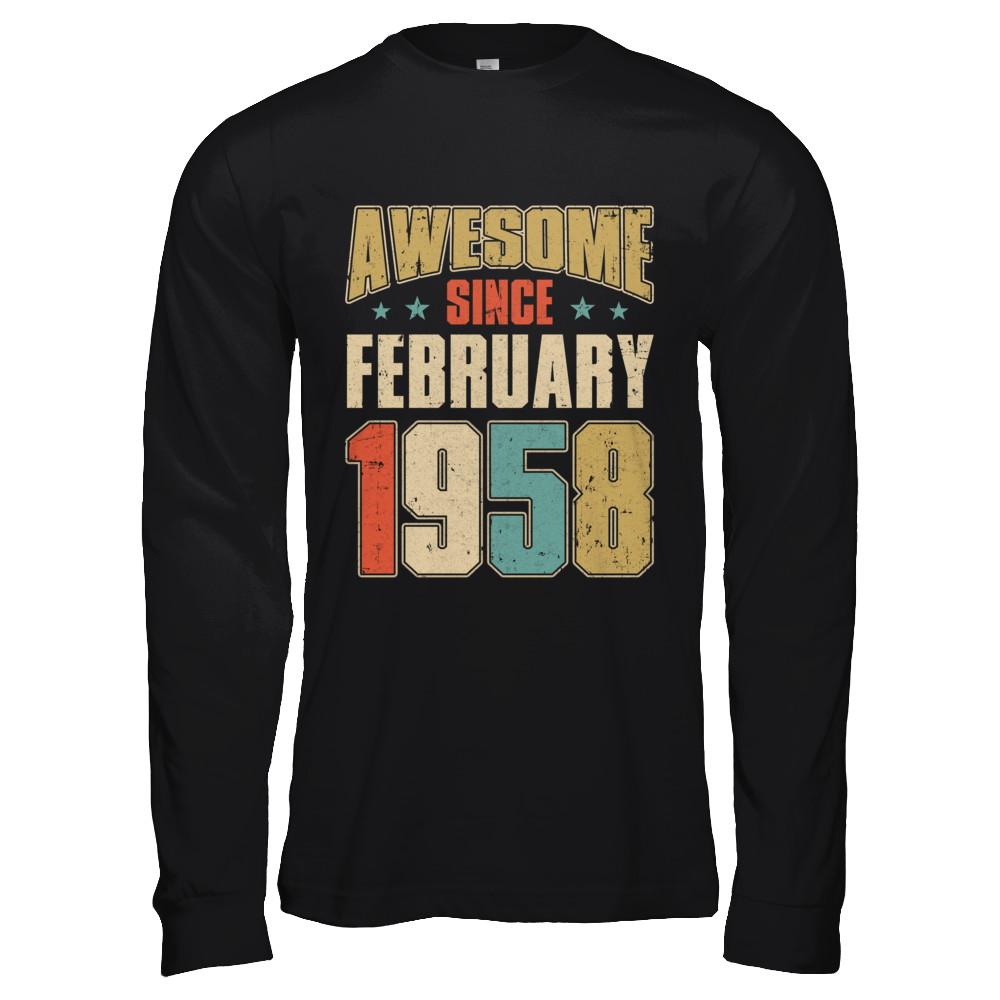 Vintage Retro Awesome Since February 1958 63th Birthday-T-Shirt & Hoodie-Long Sleeve T-Shirt-Black