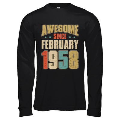 Vintage Retro Awesome Since February 1958 63th Birthday-T-Shirt & Hoodie-Long Sleeve T-Shirt-Black