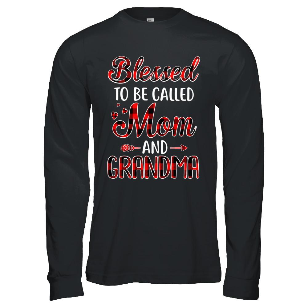Red Buffalo Plaid Blessed To Be Called Mom And Grandma-T-Shirt & Hoodie-Long Sleeve T-Shirt-Black