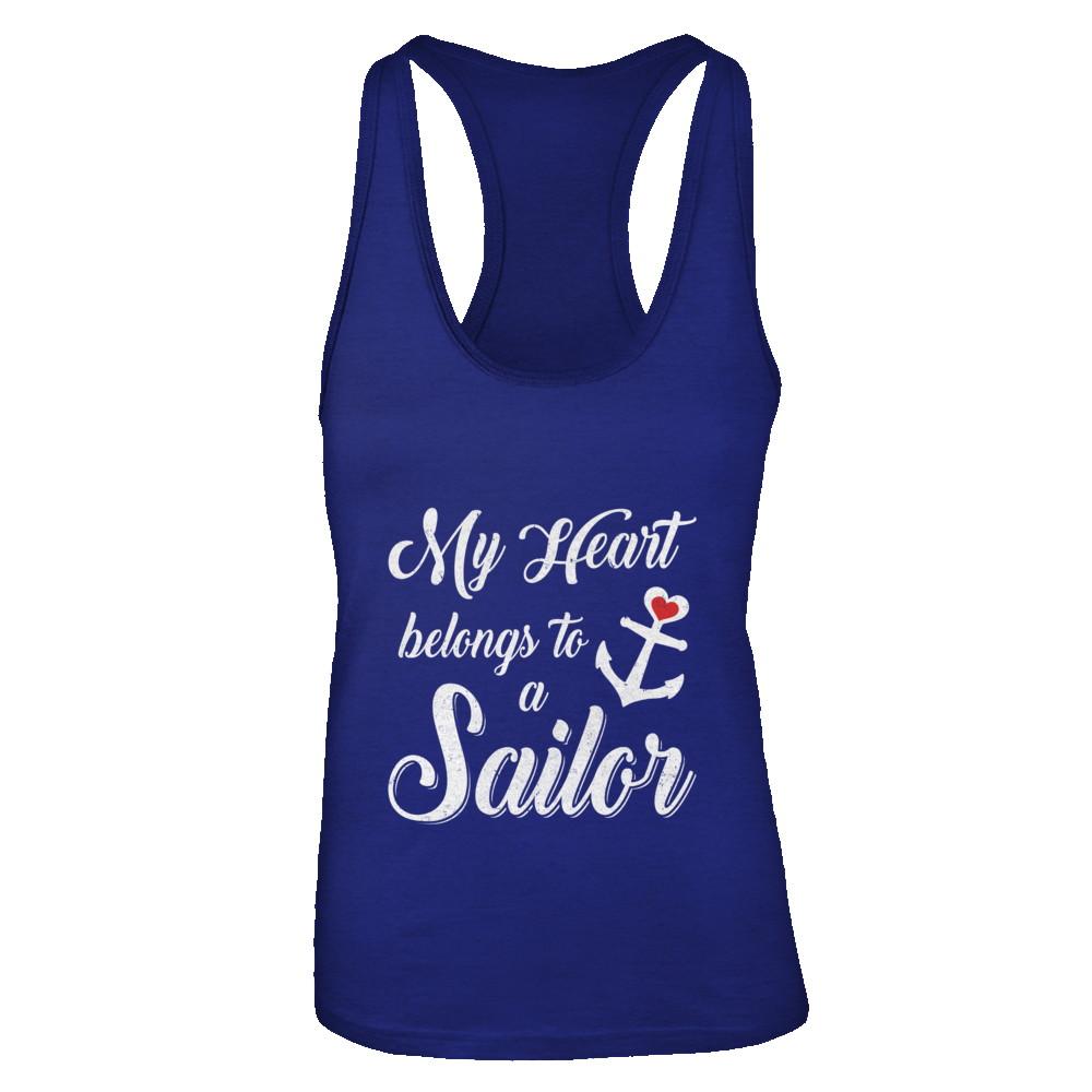 My Heart Belongs To A Sailor Wife Gift-T-Shirt & Tank Top-Women's Ideal Racerback Tank-Royal