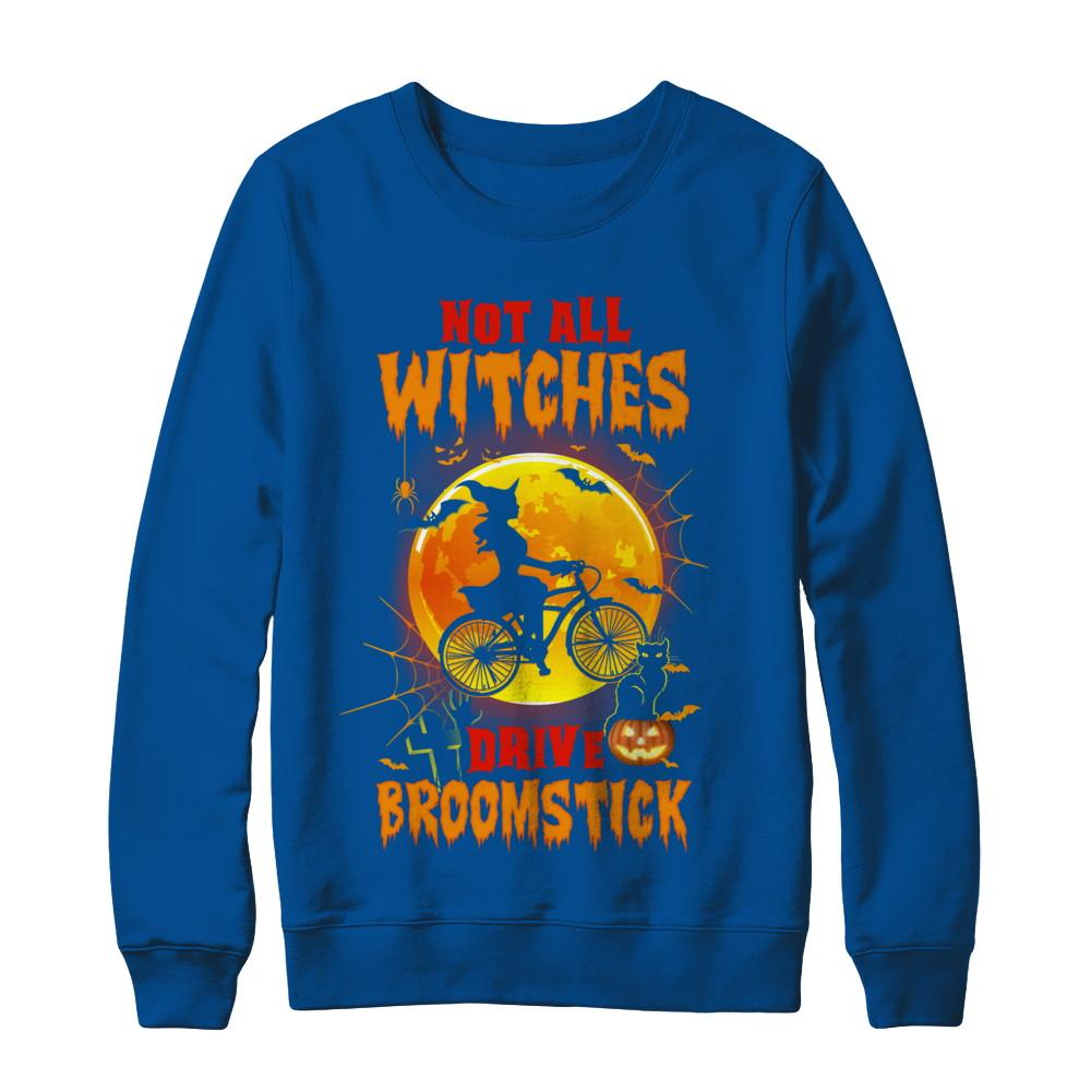 Not All Witches Drive Broom Funny Halloween Bicycle-T-Shirt & Sweatshirt-Crewneck Sweatshirt-Deep Royal